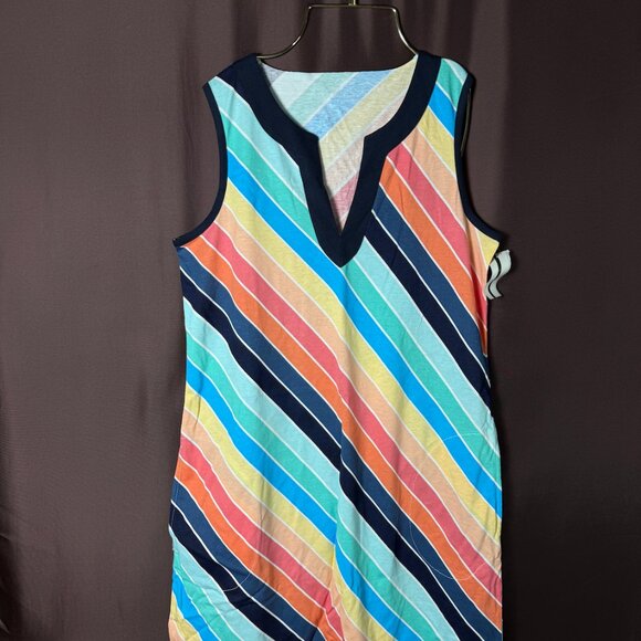 Land's‎ End Women's 1X LONG Striped Sleeveless Swim Cover Up Dress Pockets - Picture 1 of 10